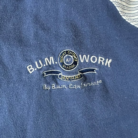 Vintage B.U.M. Equipment Blue Polo Shirt Striped Sleeves Embroidered Logo -L - Picture 8 of 9